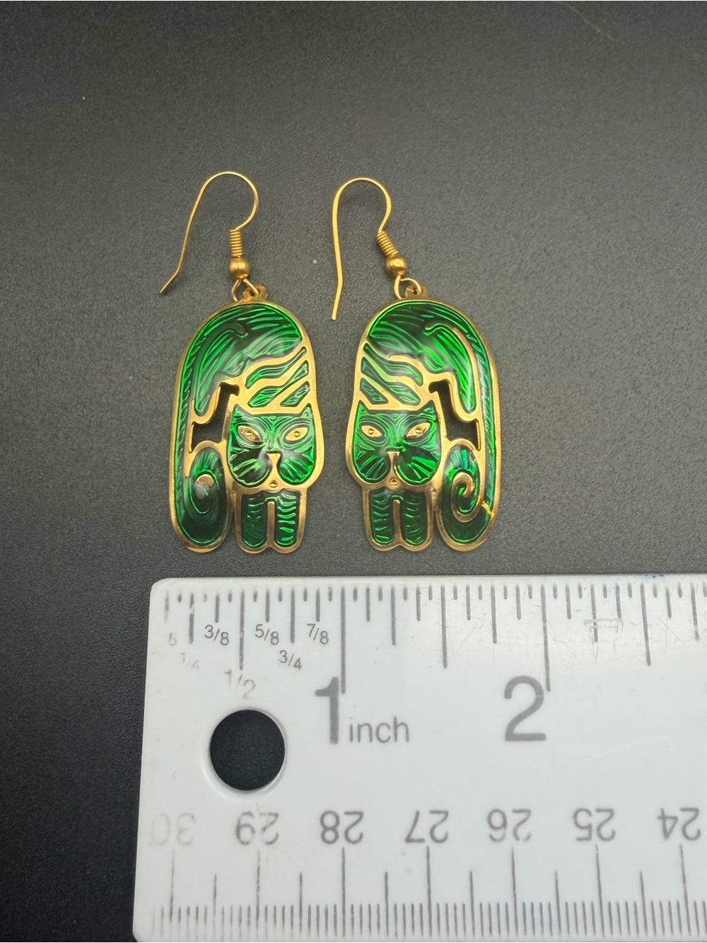 Edgar Berebi green gold tone enameled cat earrings #619 - Picture 4 of 6